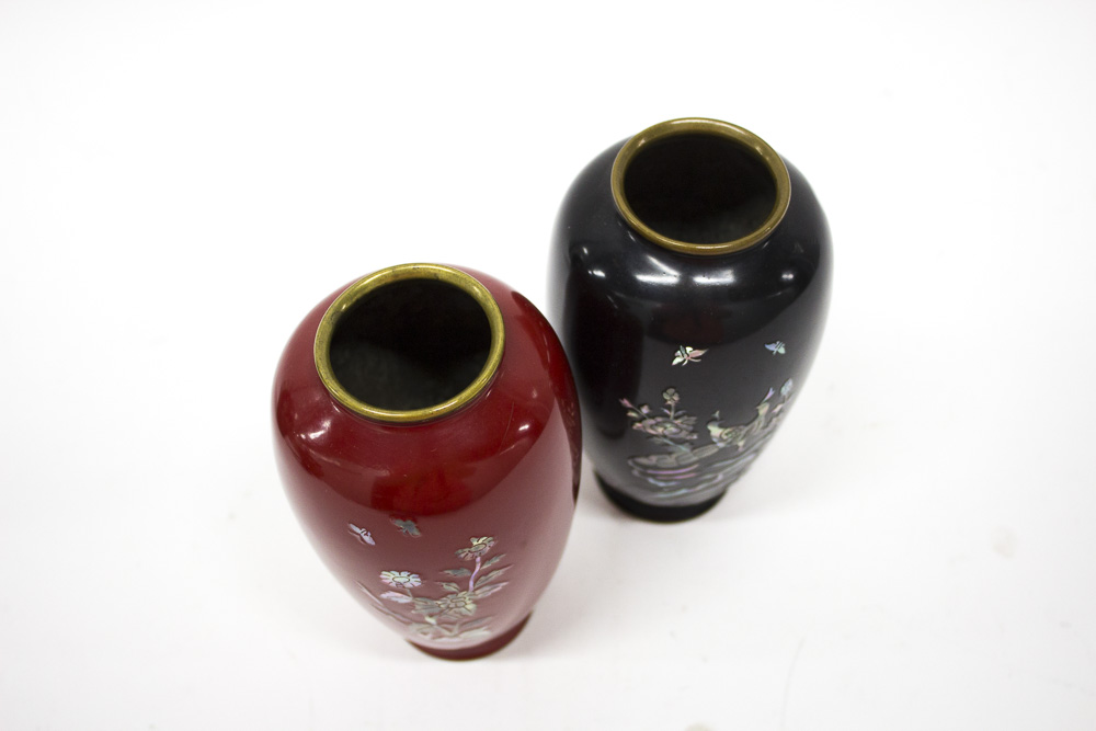 Brass Enamel Mother of Pearl Vase Collection