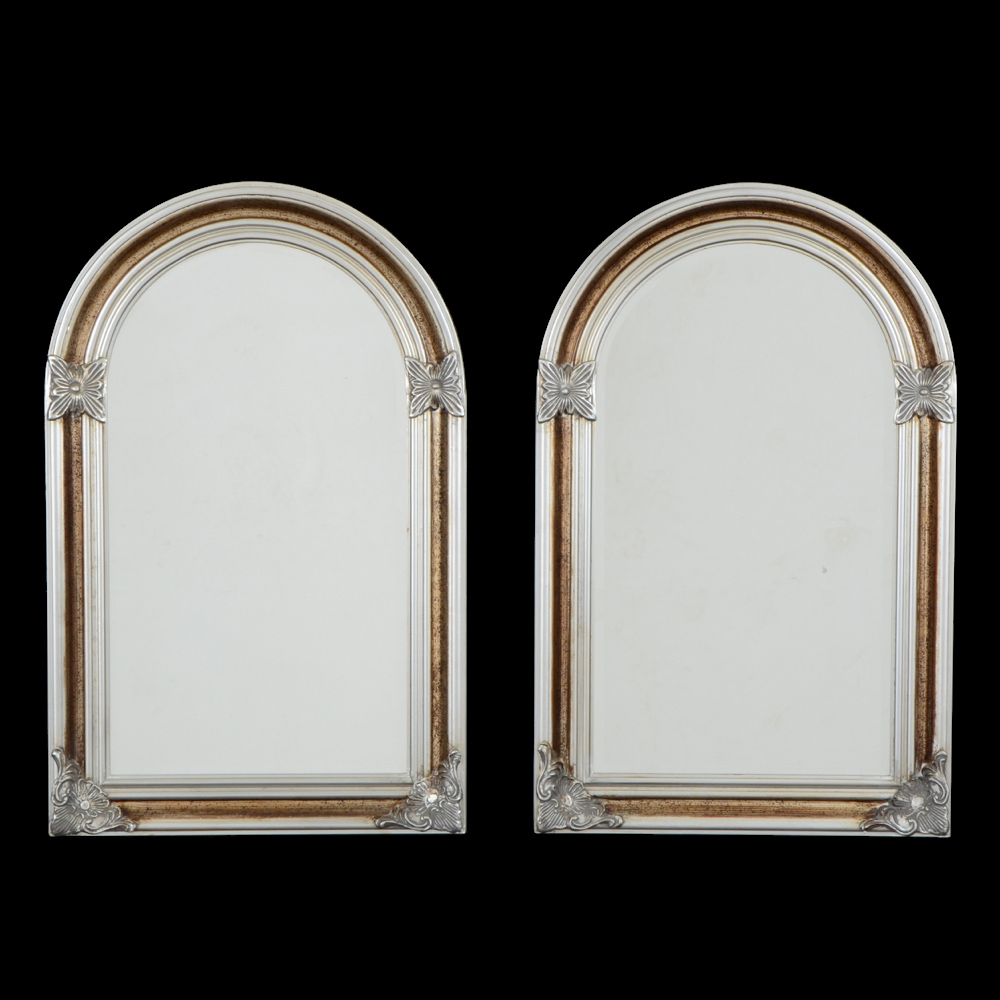 Pair of Arched Framed Beveled Mirrors