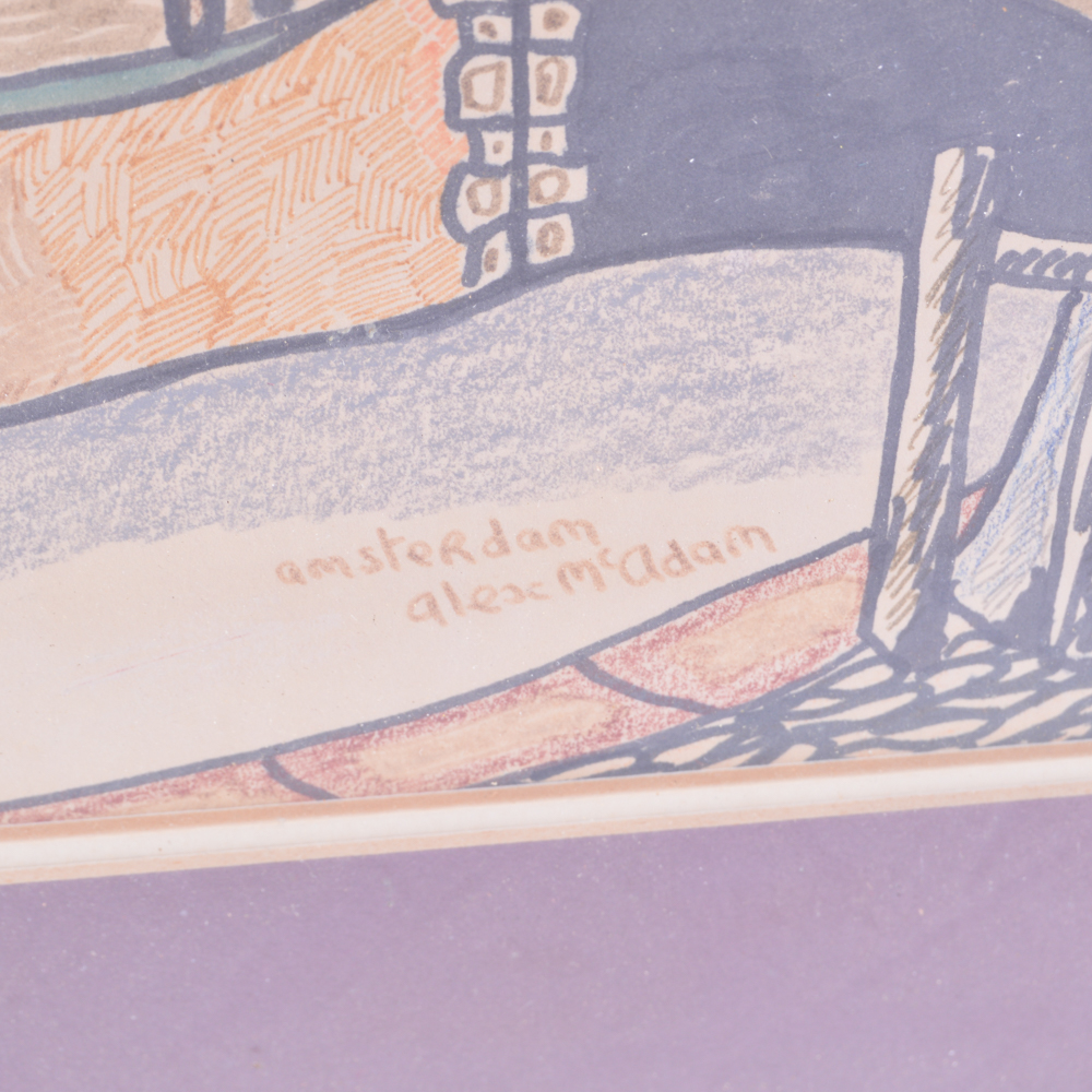 Signed Alex McAdam "Amsterdam" Watercolor and Ink Painting