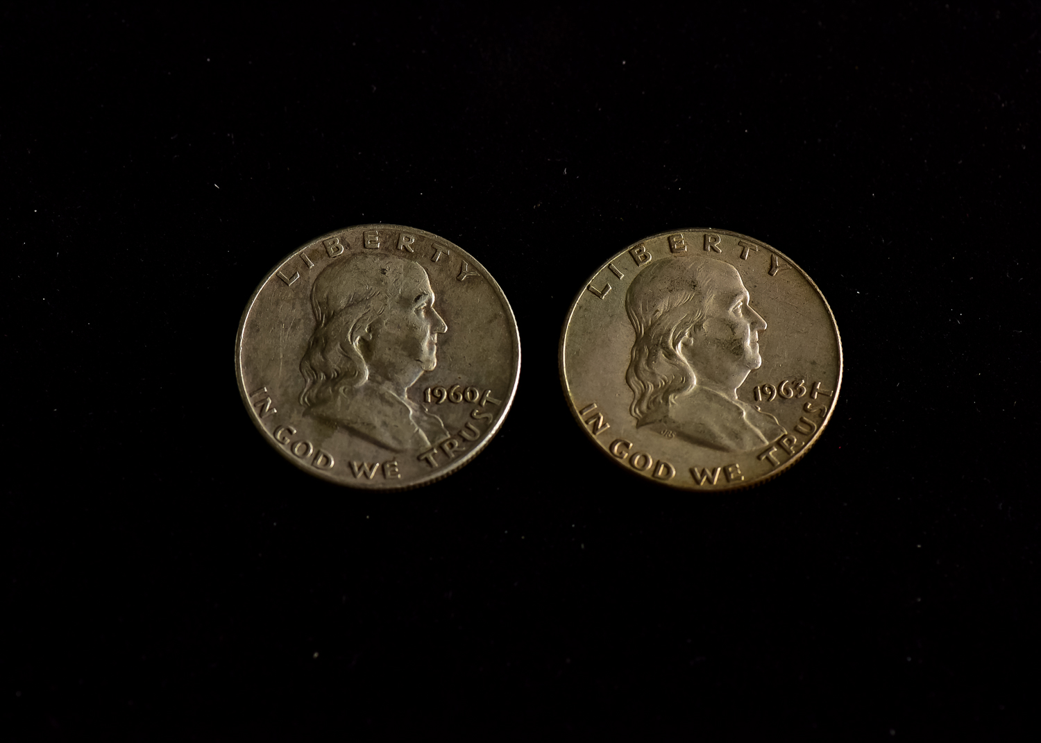 Pair of Benjamin Franklin Half Dollar Coins