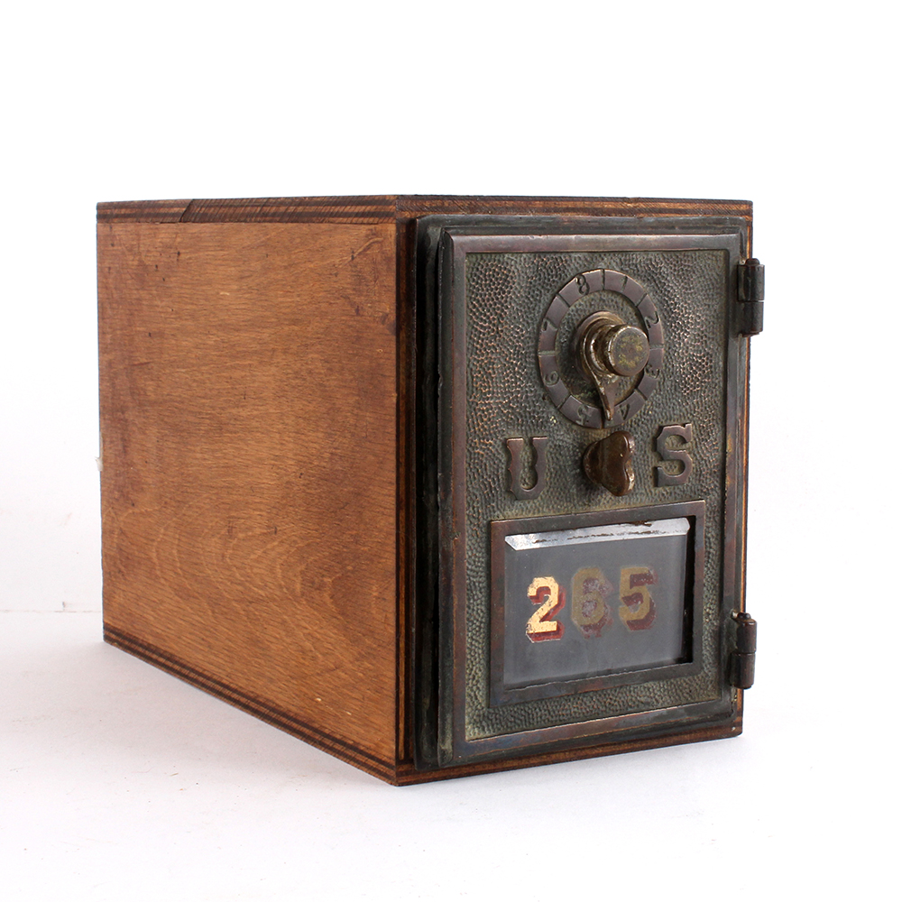 Vintage Wooden US Post Office Box with Brass Door