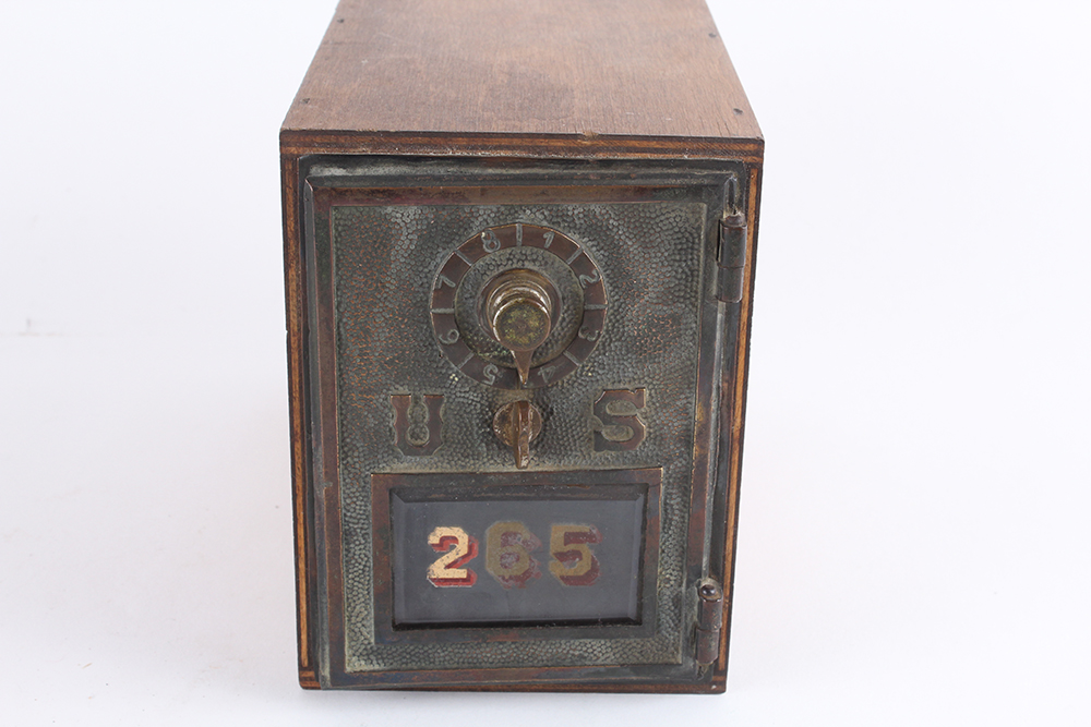 Vintage Wooden US Post Office Box with Brass Door