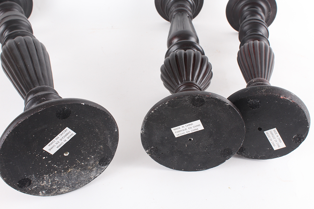 Trio of Black Resin Candle Holders of Graduated Size