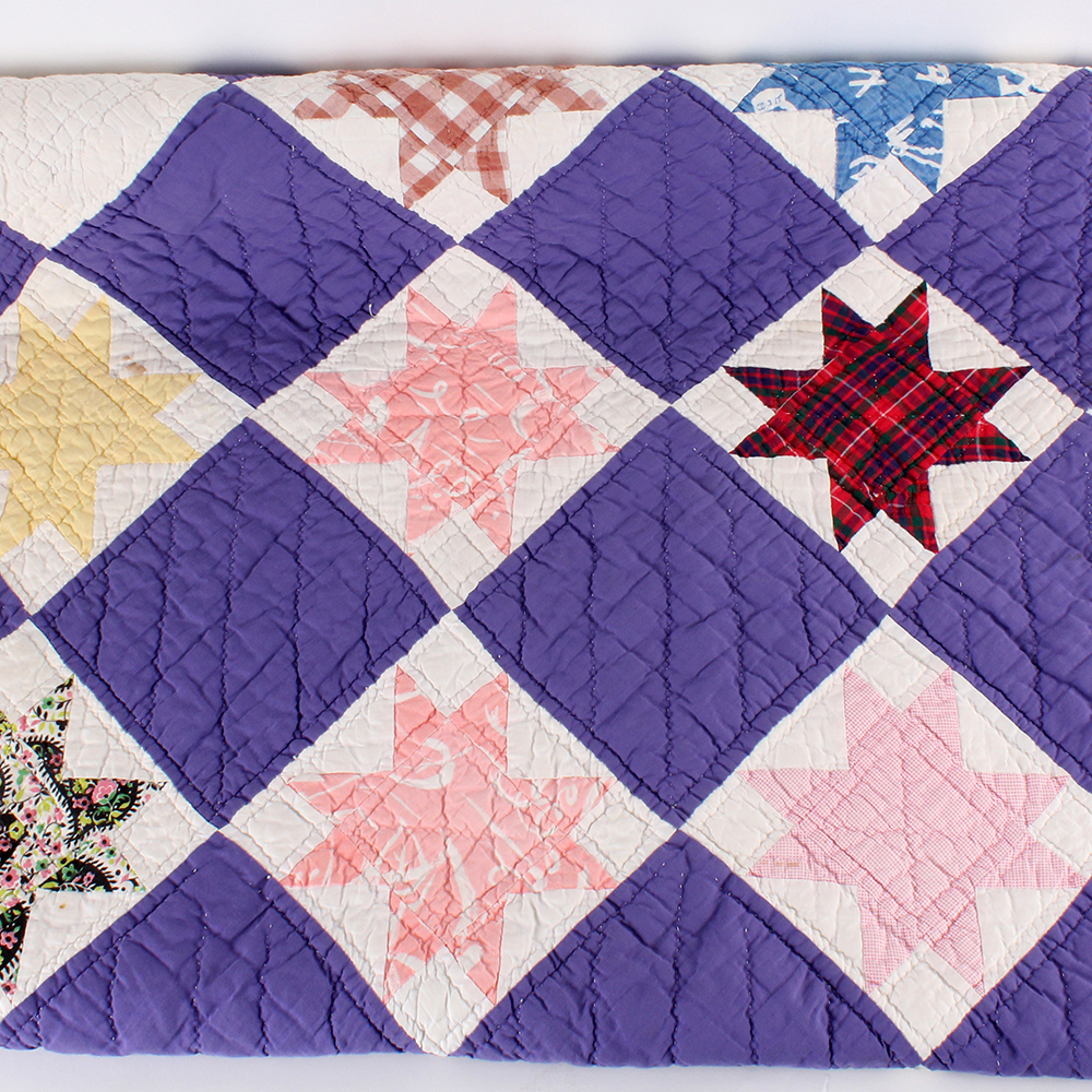 Purple Block Hand Sewn Quilt with Starflower Pattern