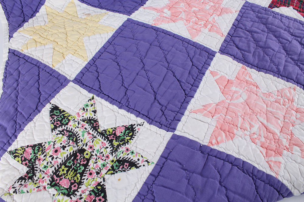 Purple Block Hand Sewn Quilt with Starflower Pattern