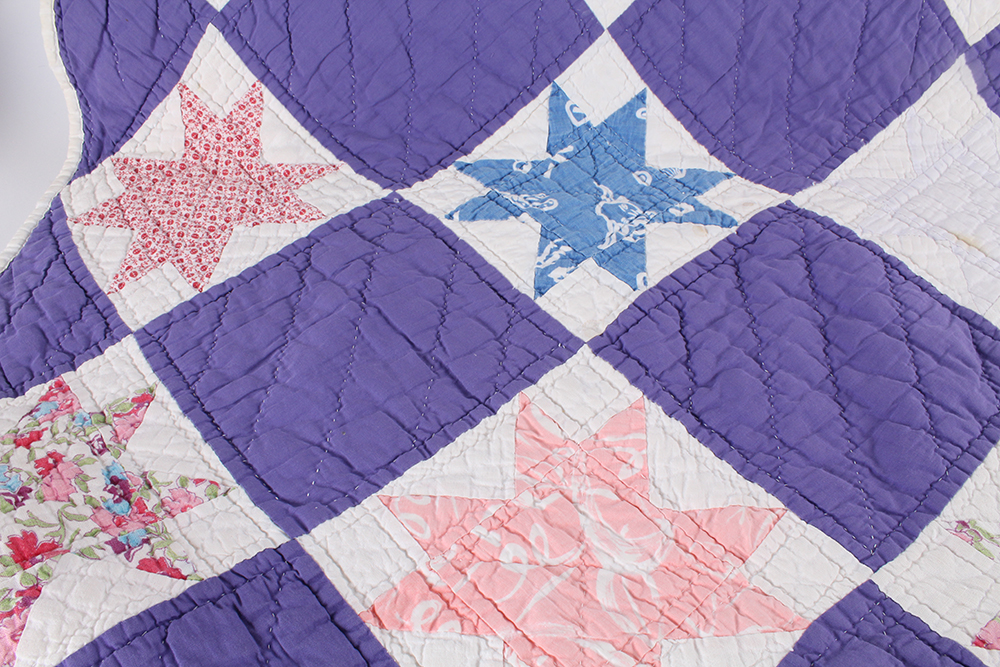 Purple Block Hand Sewn Quilt with Starflower Pattern