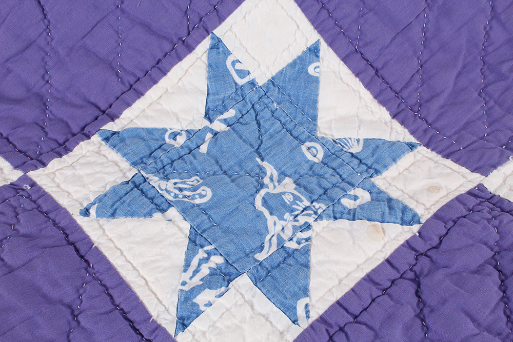 Purple Block Hand Sewn Quilt with Starflower Pattern