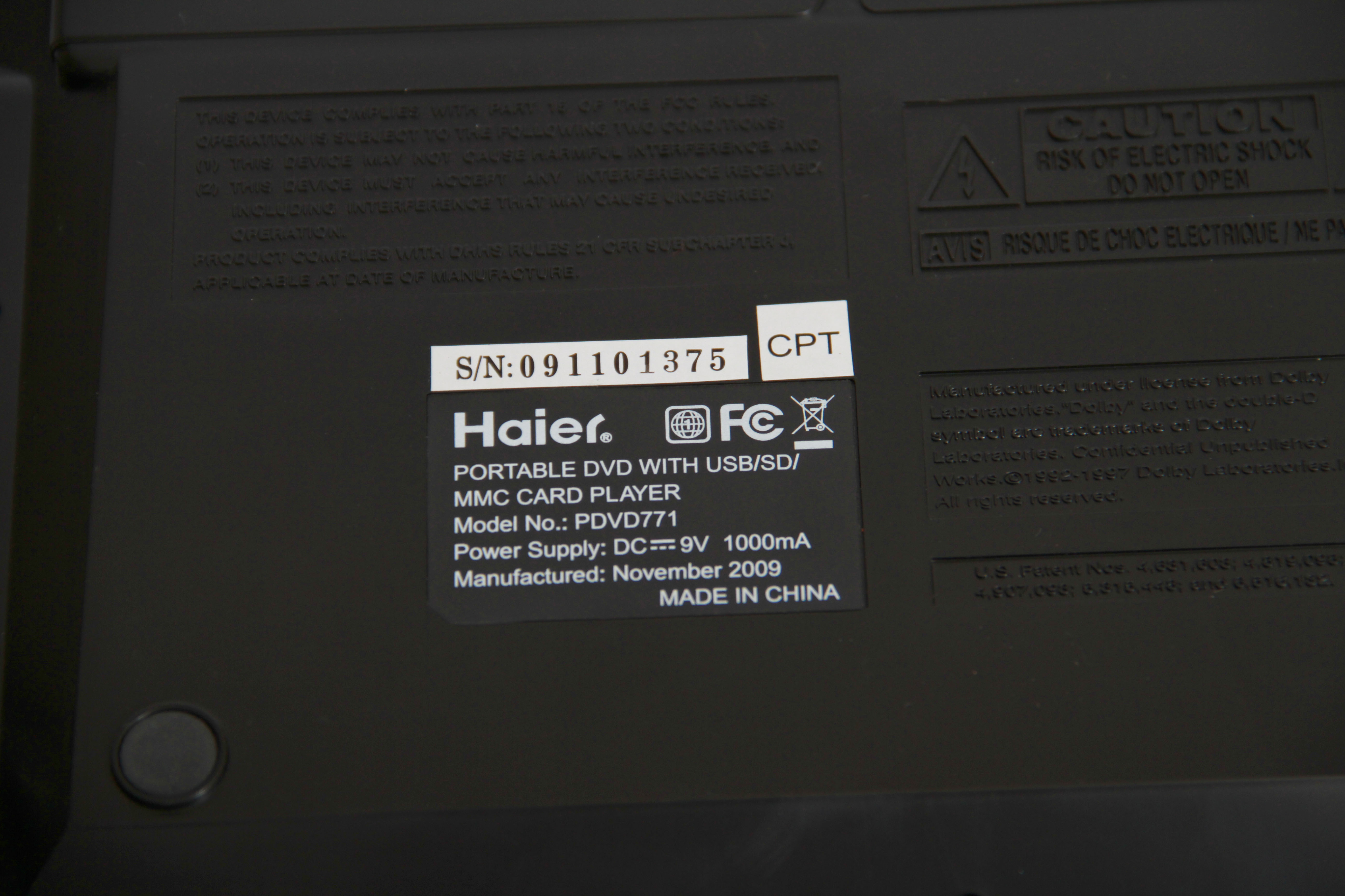 Sony Dream Machine and Haier Portable DVD Player