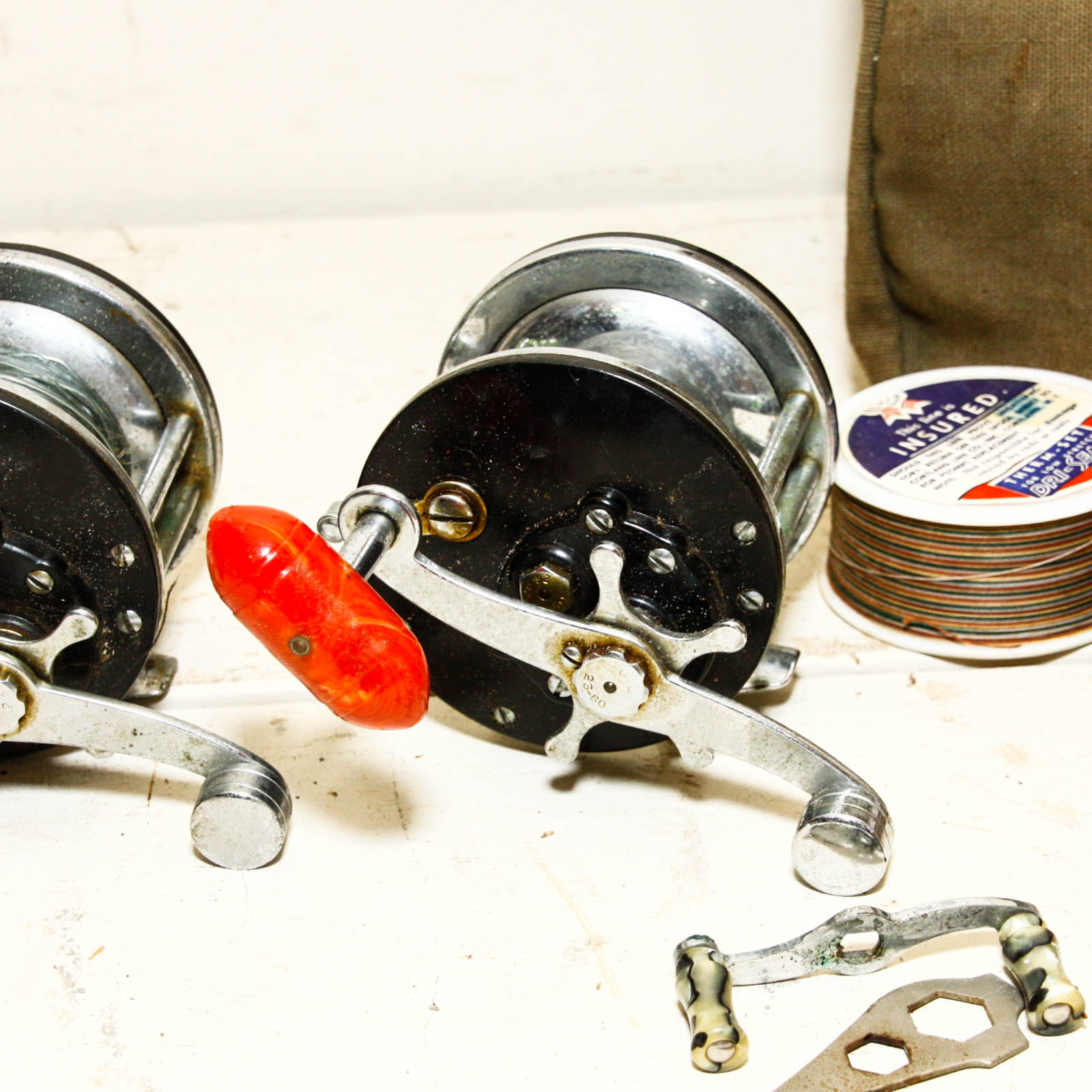 Vintage Kumfort Fishing Bag, Fishing Reels, and Lines