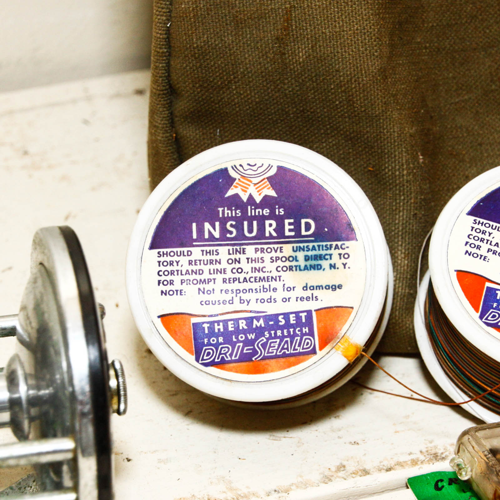 Vintage Kumfort Fishing Bag, Fishing Reels, and Lines