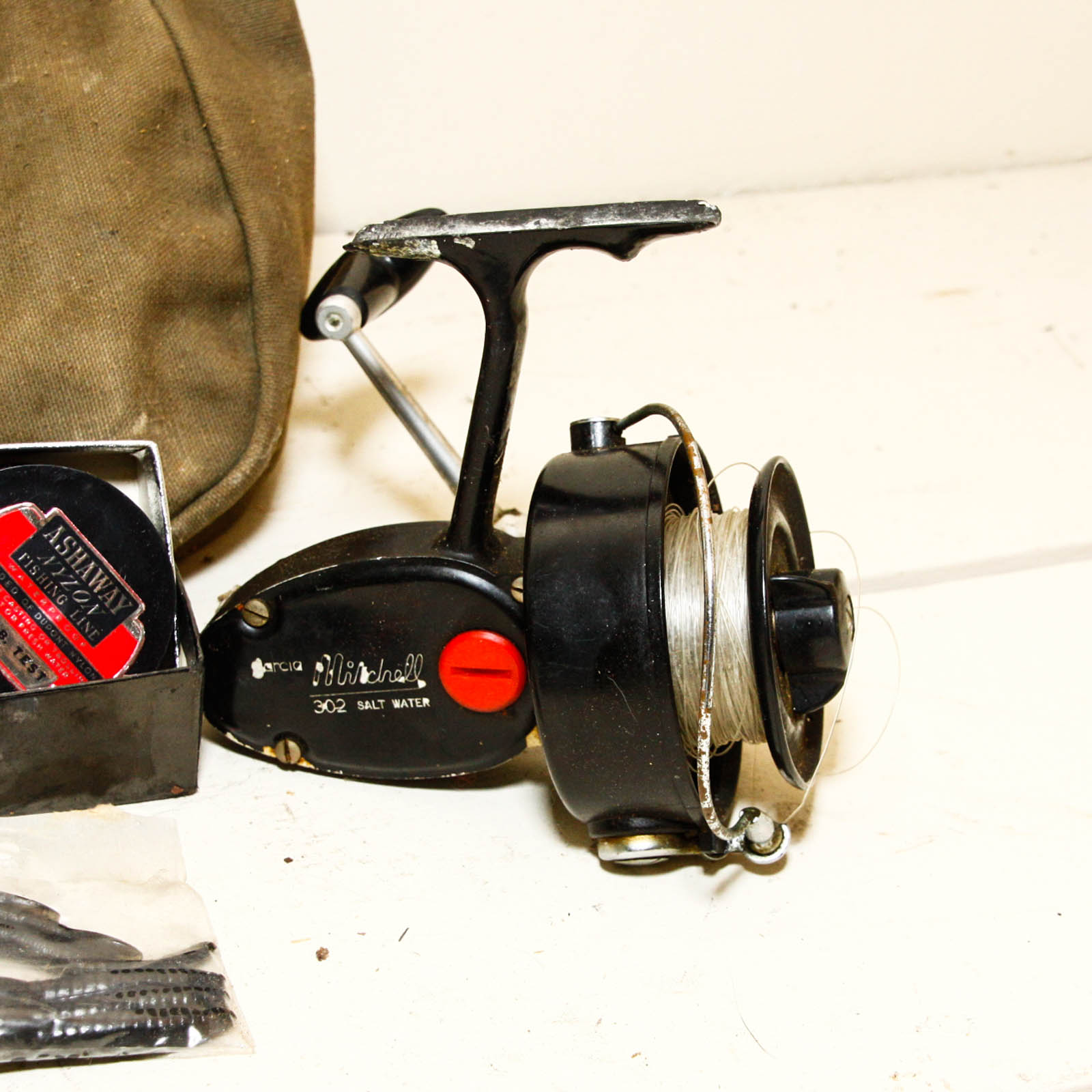 Vintage Kumfort Fishing Bag, Fishing Reels, and Lines