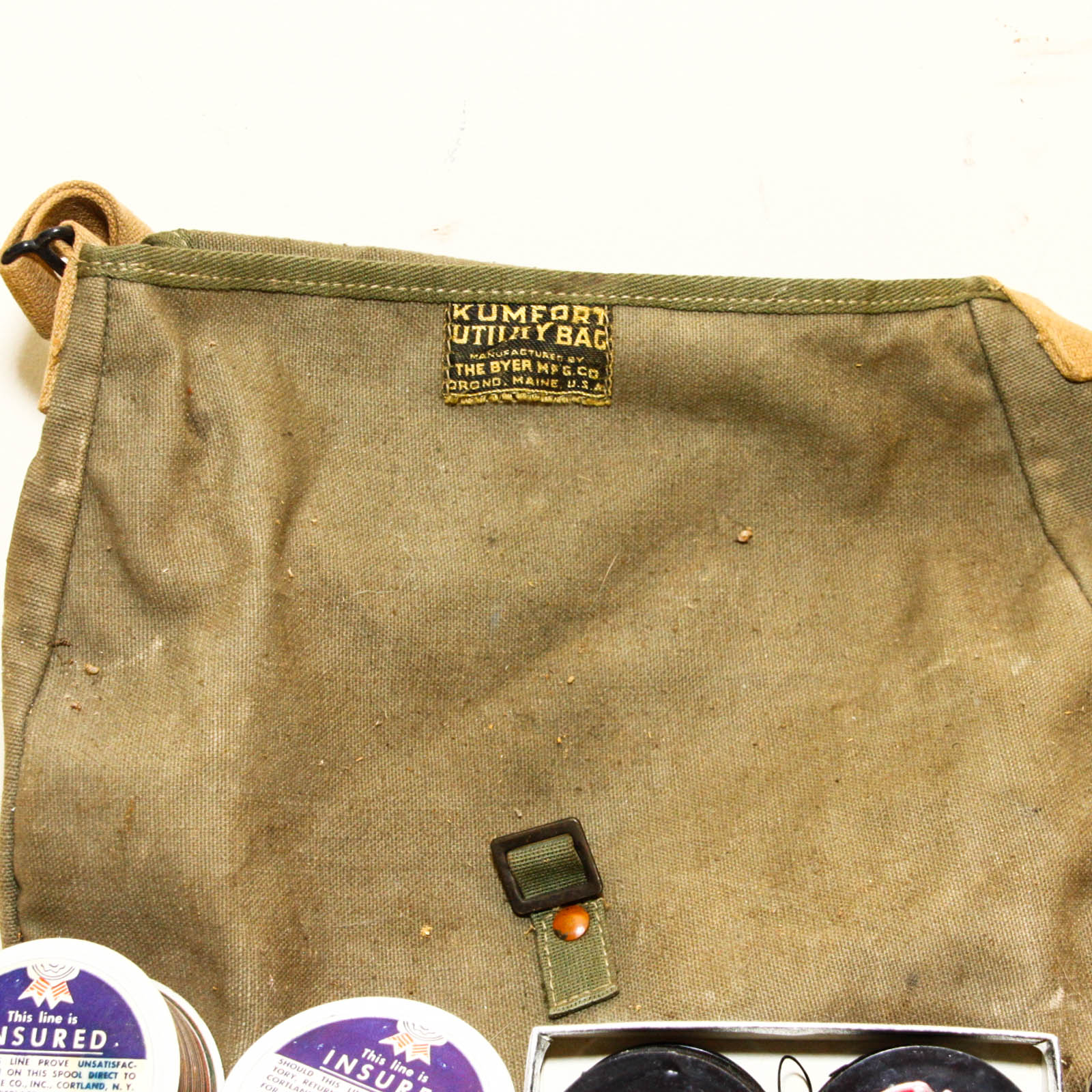 Vintage Kumfort Fishing Bag, Fishing Reels, and Lines