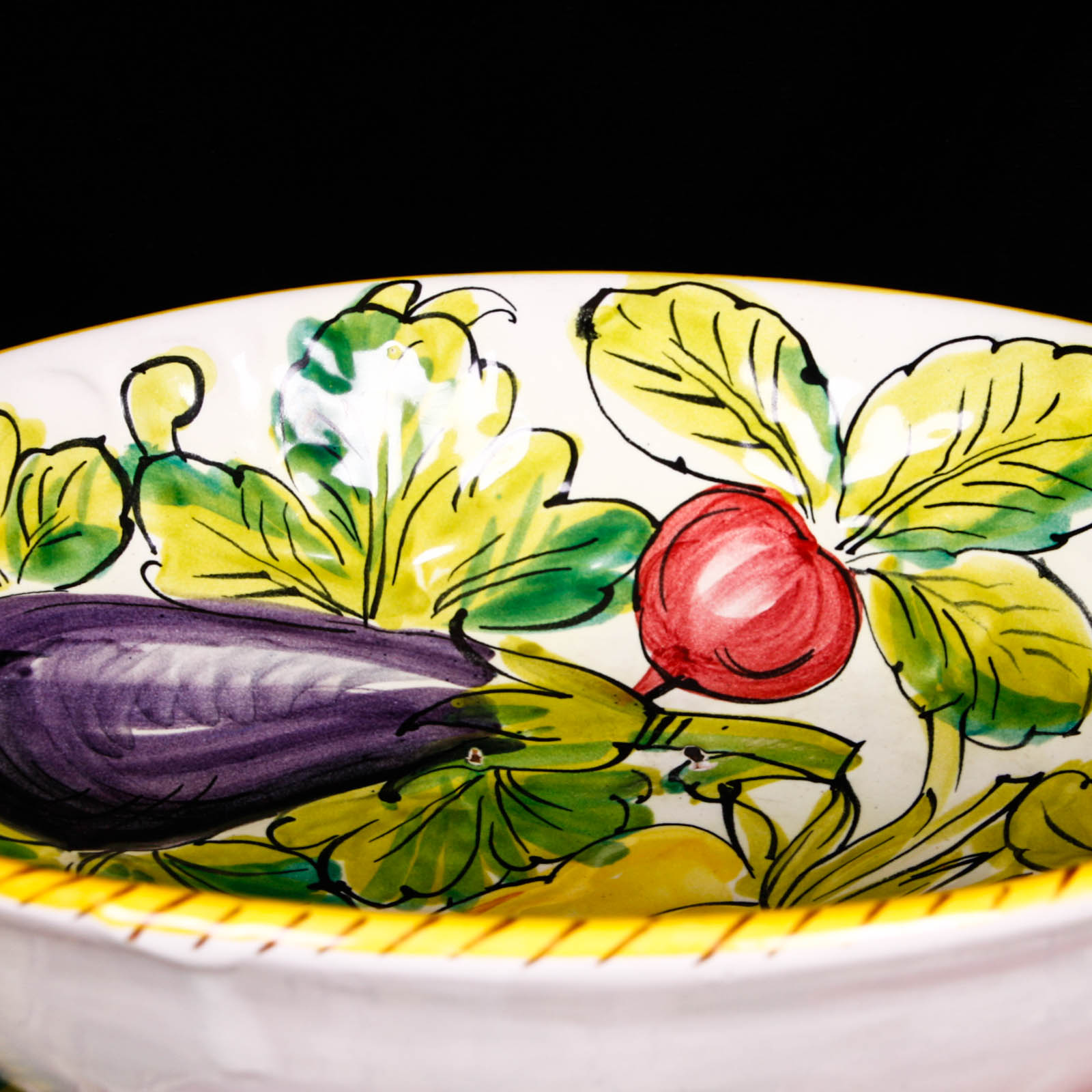 Italian Ceramic Serving Platter and Bowl with Vegetable Motif