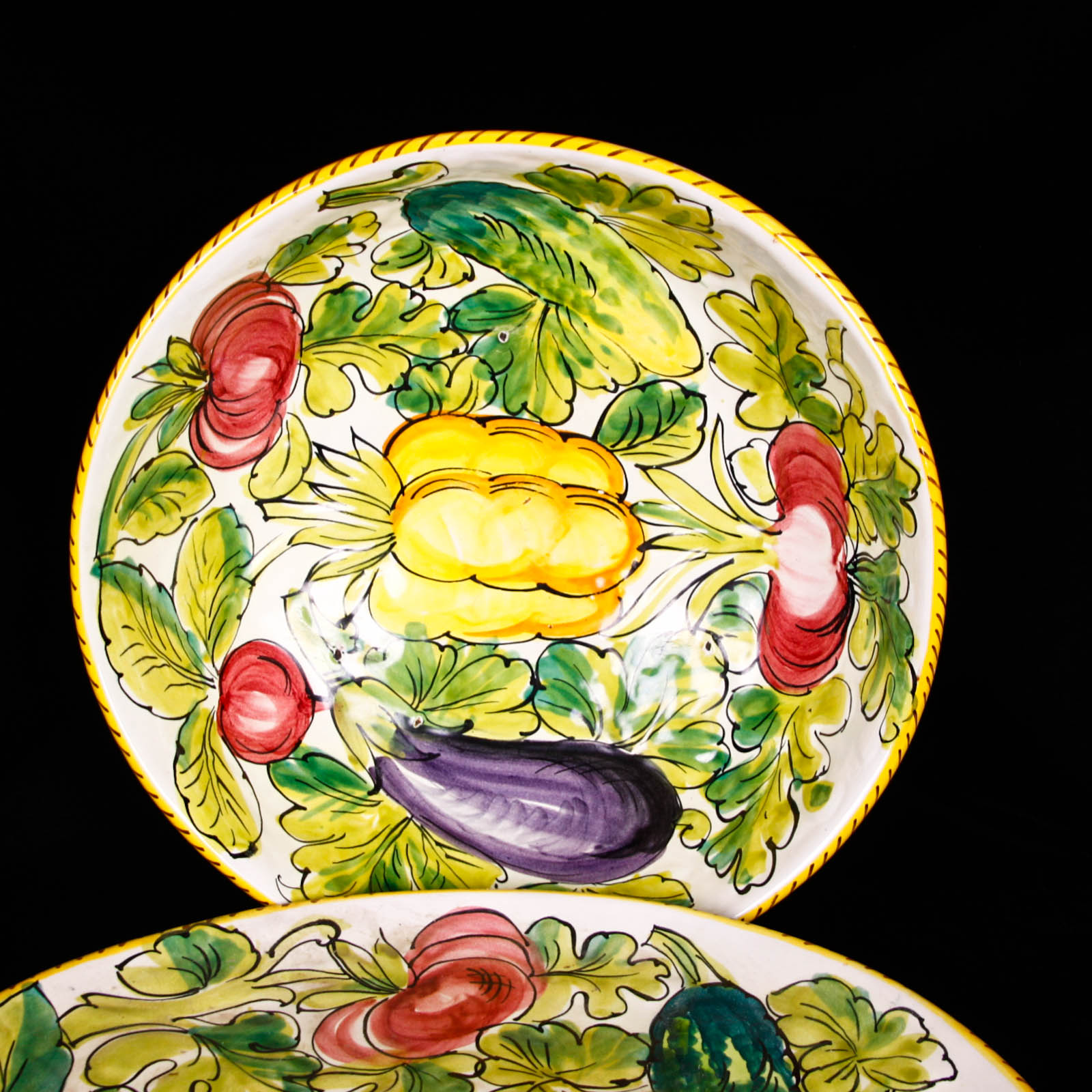 Italian Ceramic Serving Platter and Bowl with Vegetable Motif