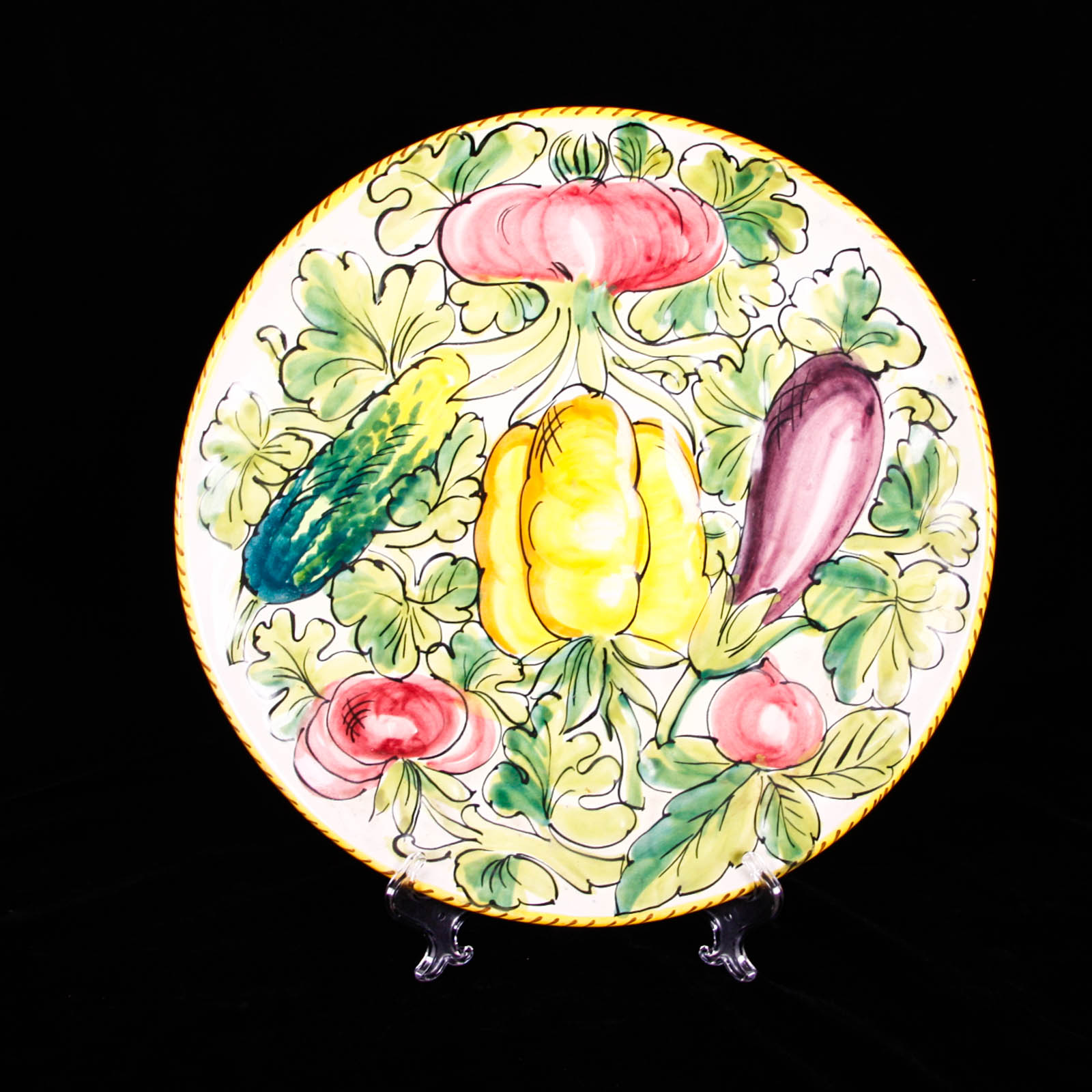 Italian Ceramic Serving Platter and Bowl with Vegetable Motif