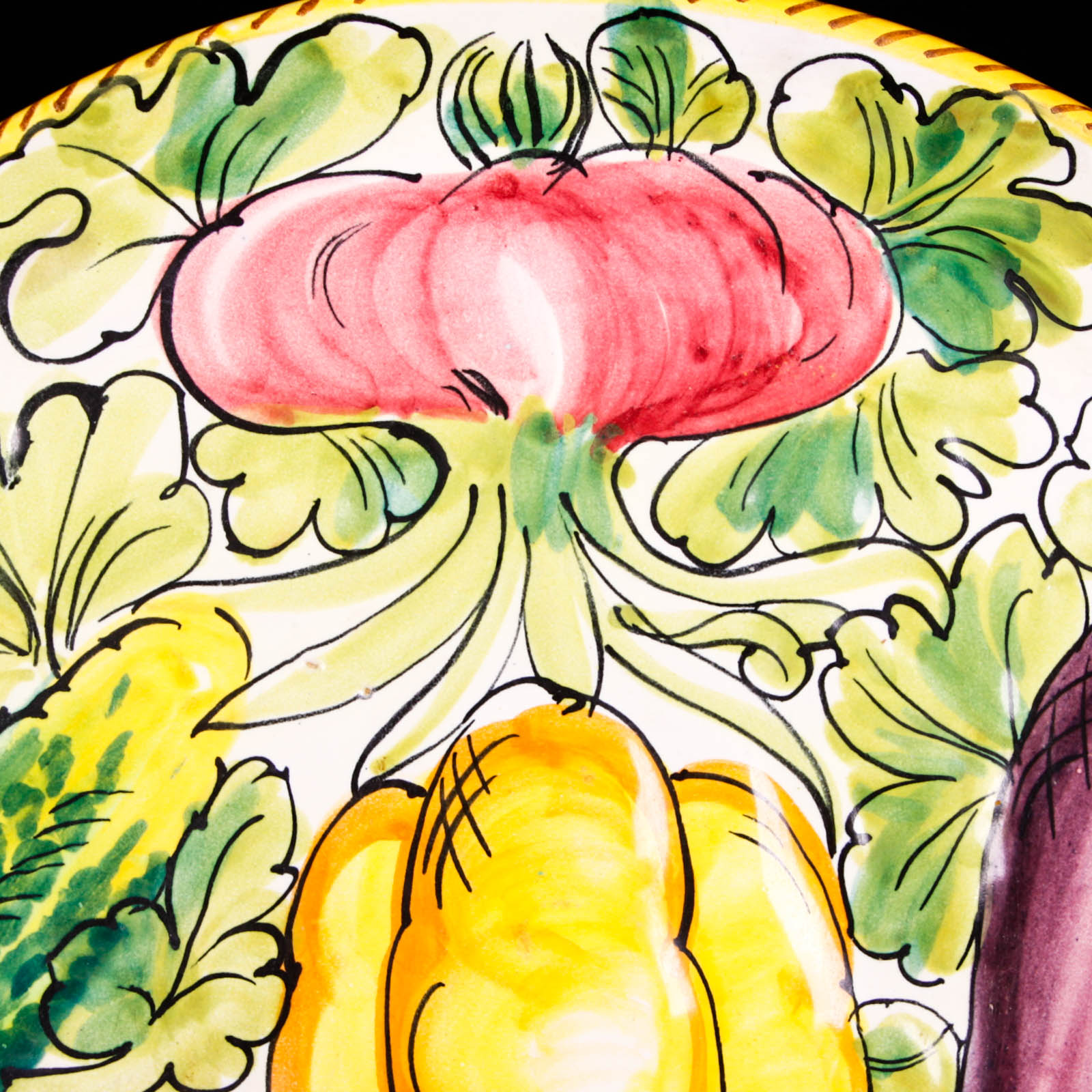 Italian Ceramic Serving Platter and Bowl with Vegetable Motif