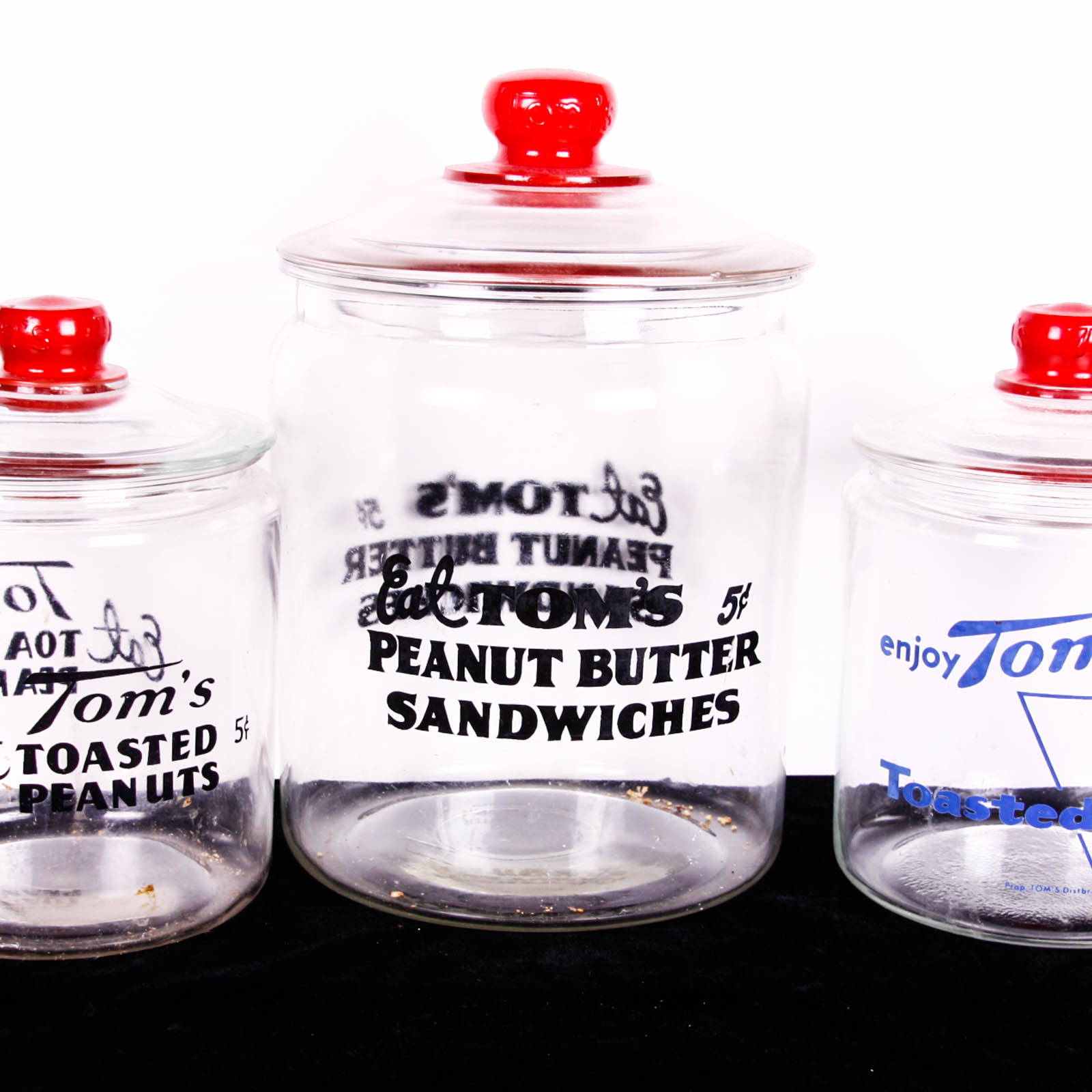 Vintage Tom's Peanut and Peanut Butter Glass Jars