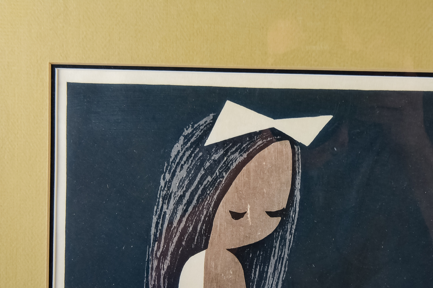 Kaoru Kawano "Doves and Girl" Woodblock Print