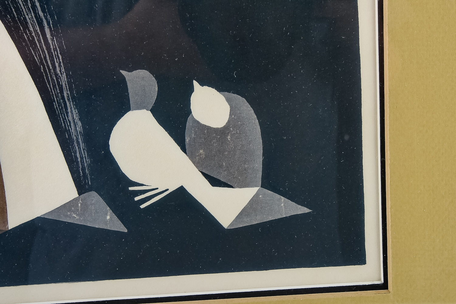 Kaoru Kawano "Doves and Girl" Woodblock Print