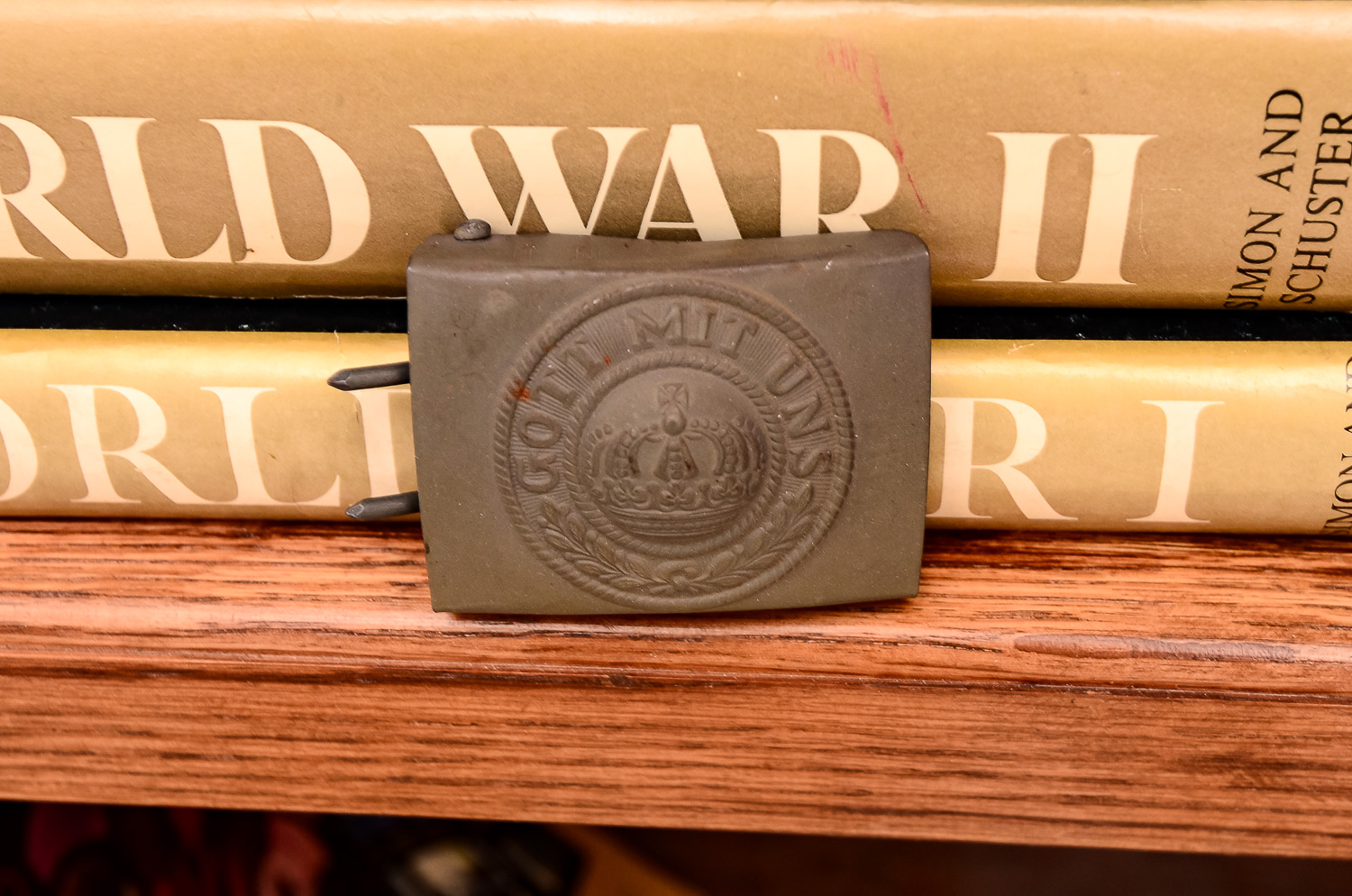 Antique World War I Era "Gott Mit Uns" Belt Buckle and Collection of World War Books