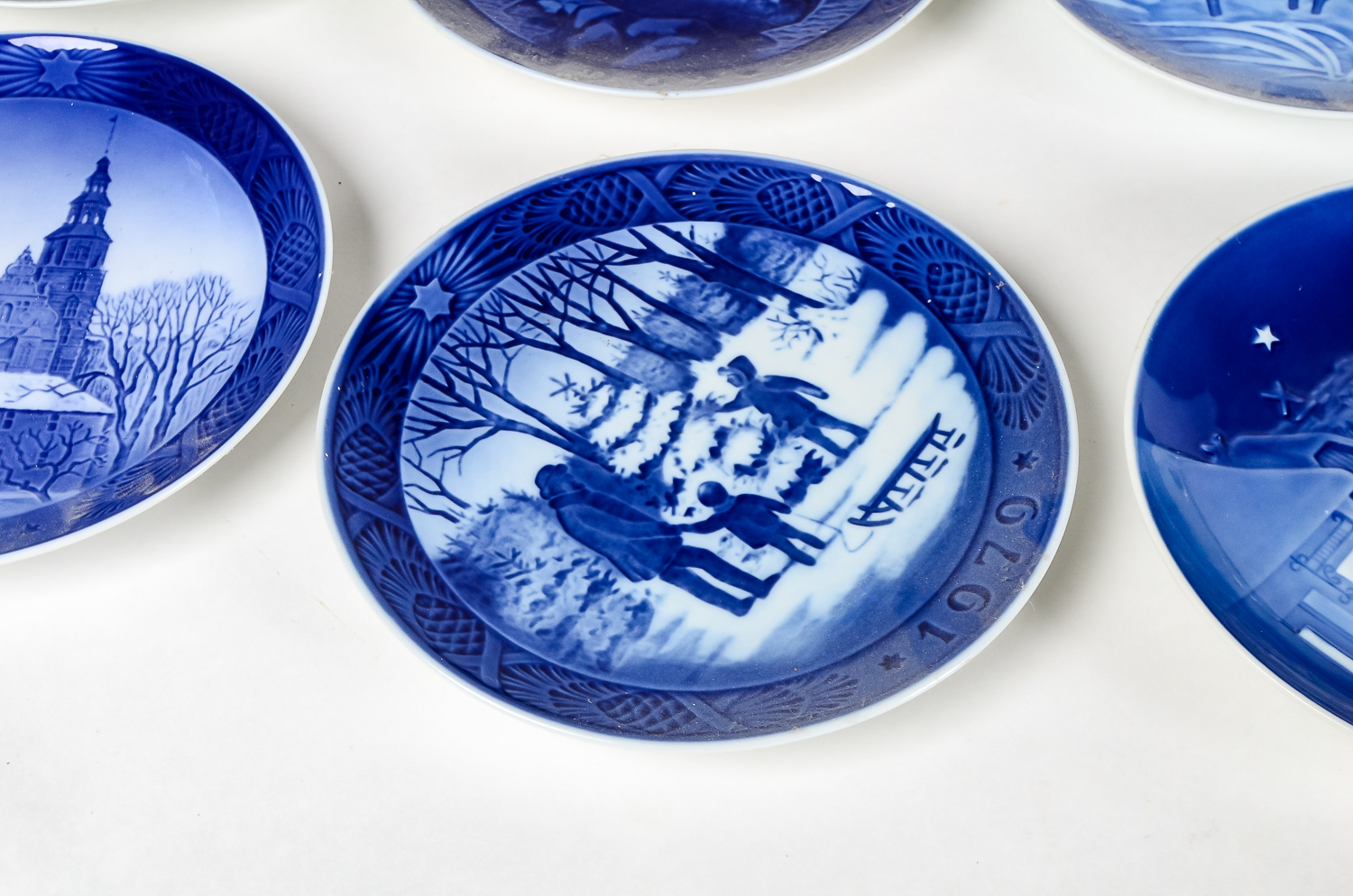 Set of Blue Porcelain Decorative Plates and a Delft Planter
