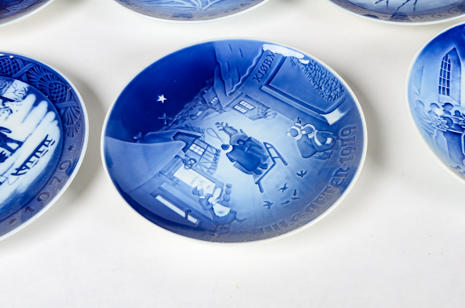 Set of Blue Porcelain Decorative Plates and a Delft Planter