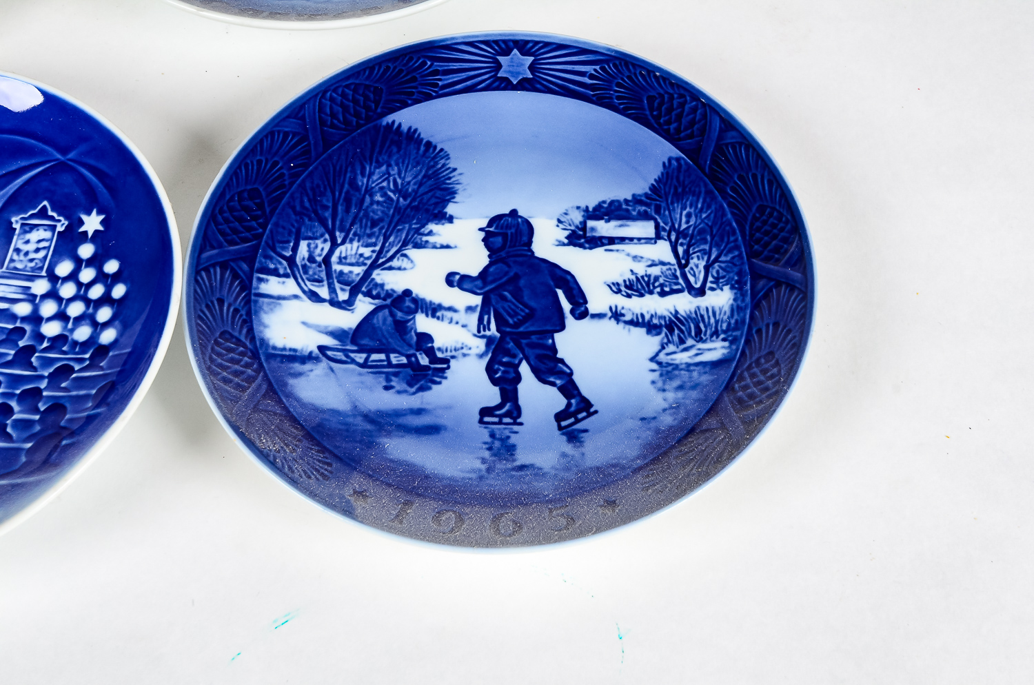 Set of Blue Porcelain Decorative Plates and a Delft Planter