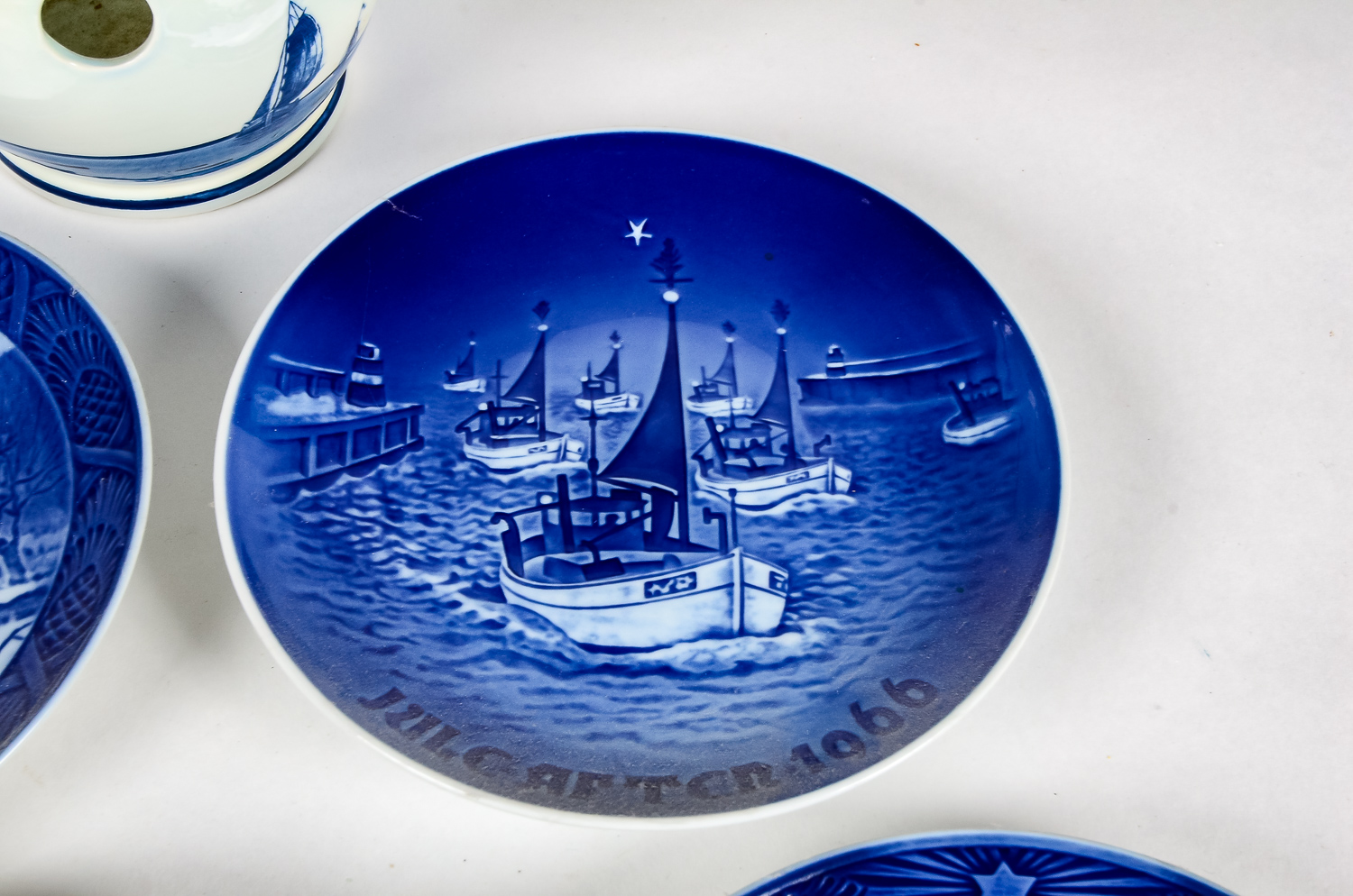 Set of Blue Porcelain Decorative Plates and a Delft Planter