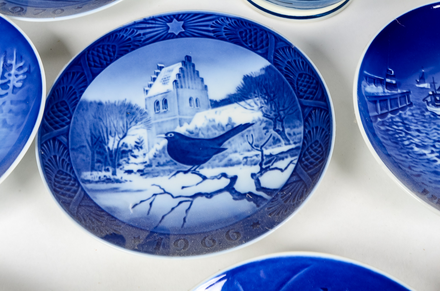 Set of Blue Porcelain Decorative Plates and a Delft Planter