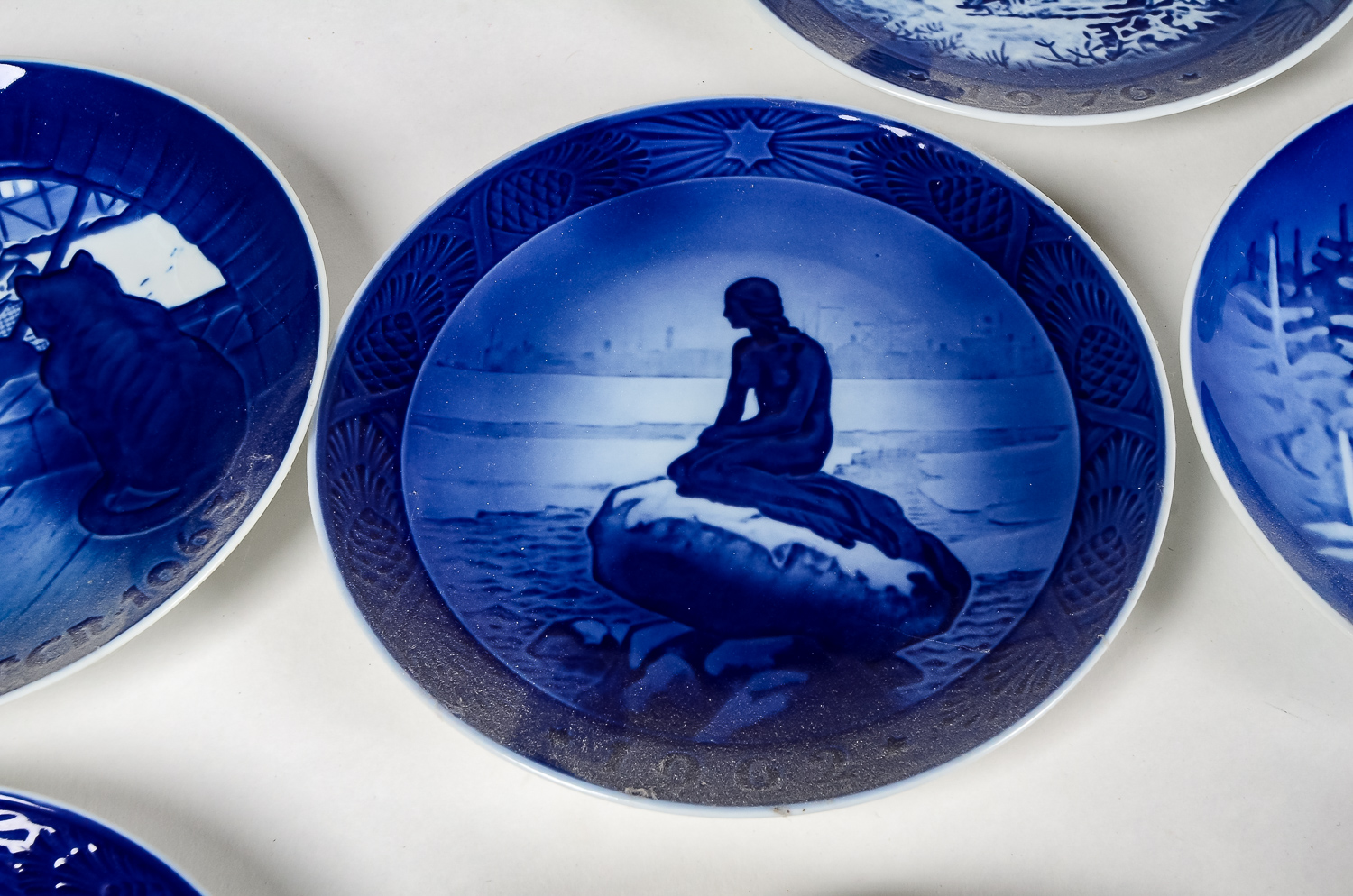 Set of Blue Porcelain Decorative Plates and a Delft Planter