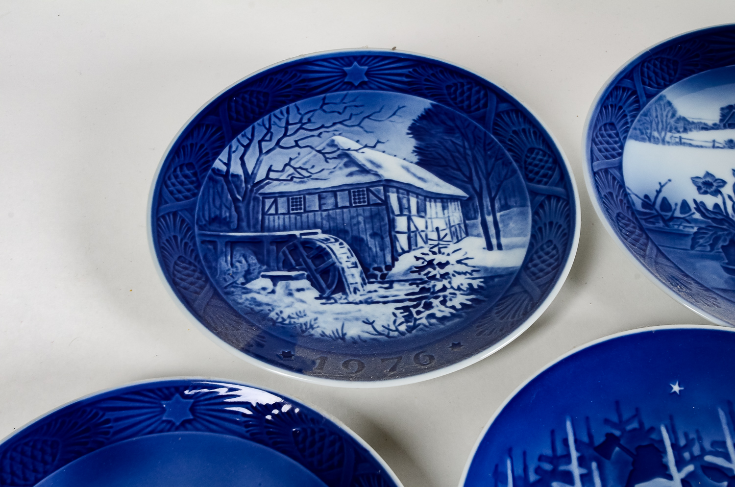 Set of Blue Porcelain Decorative Plates and a Delft Planter