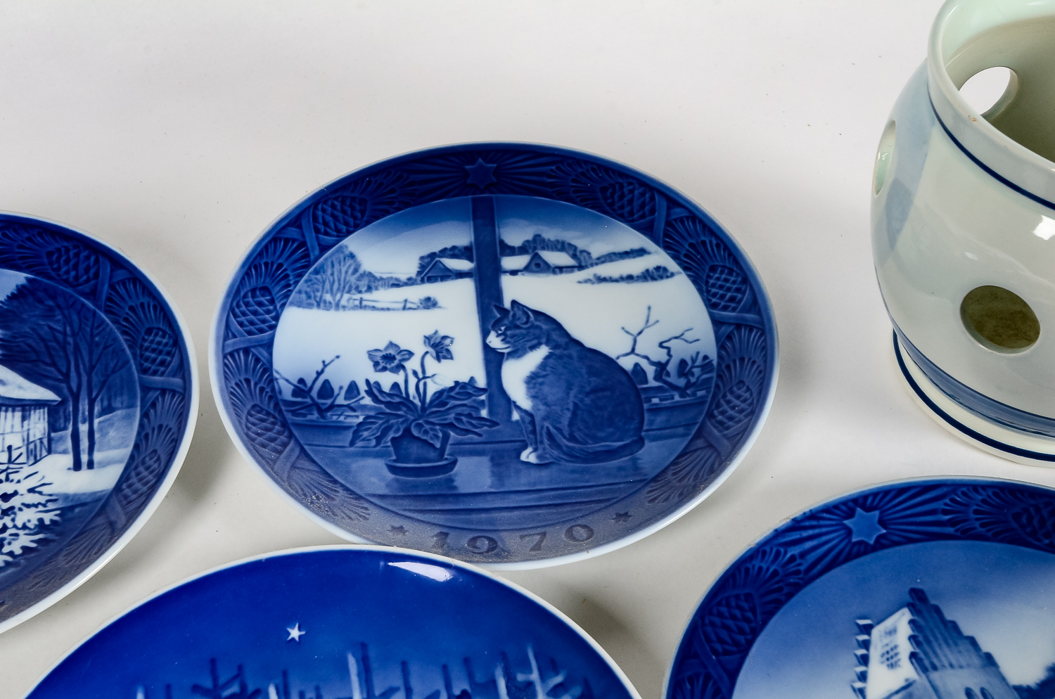 Set of Blue Porcelain Decorative Plates and a Delft Planter