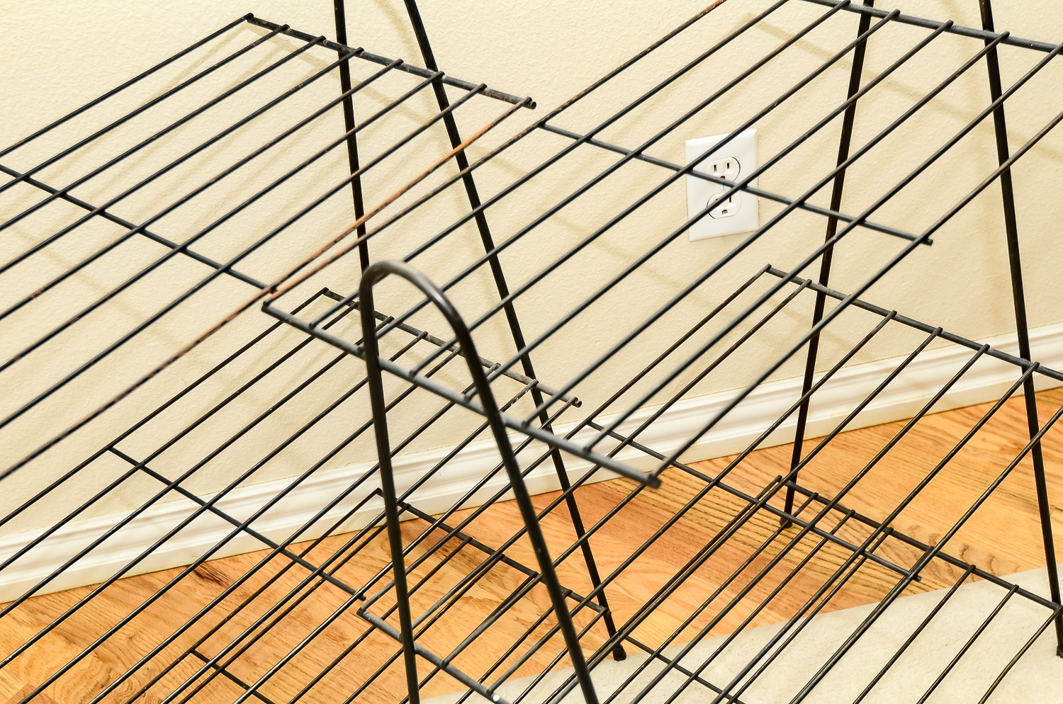Pair of Mid Century Wire Shelving Racks with A-Shaped Supports
