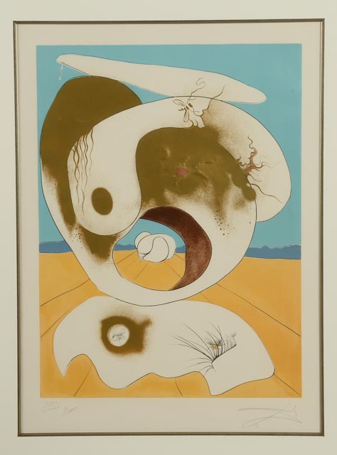 Salvador Dalí Original Mixed Media Print "Vision Planétaire et Scatologique"