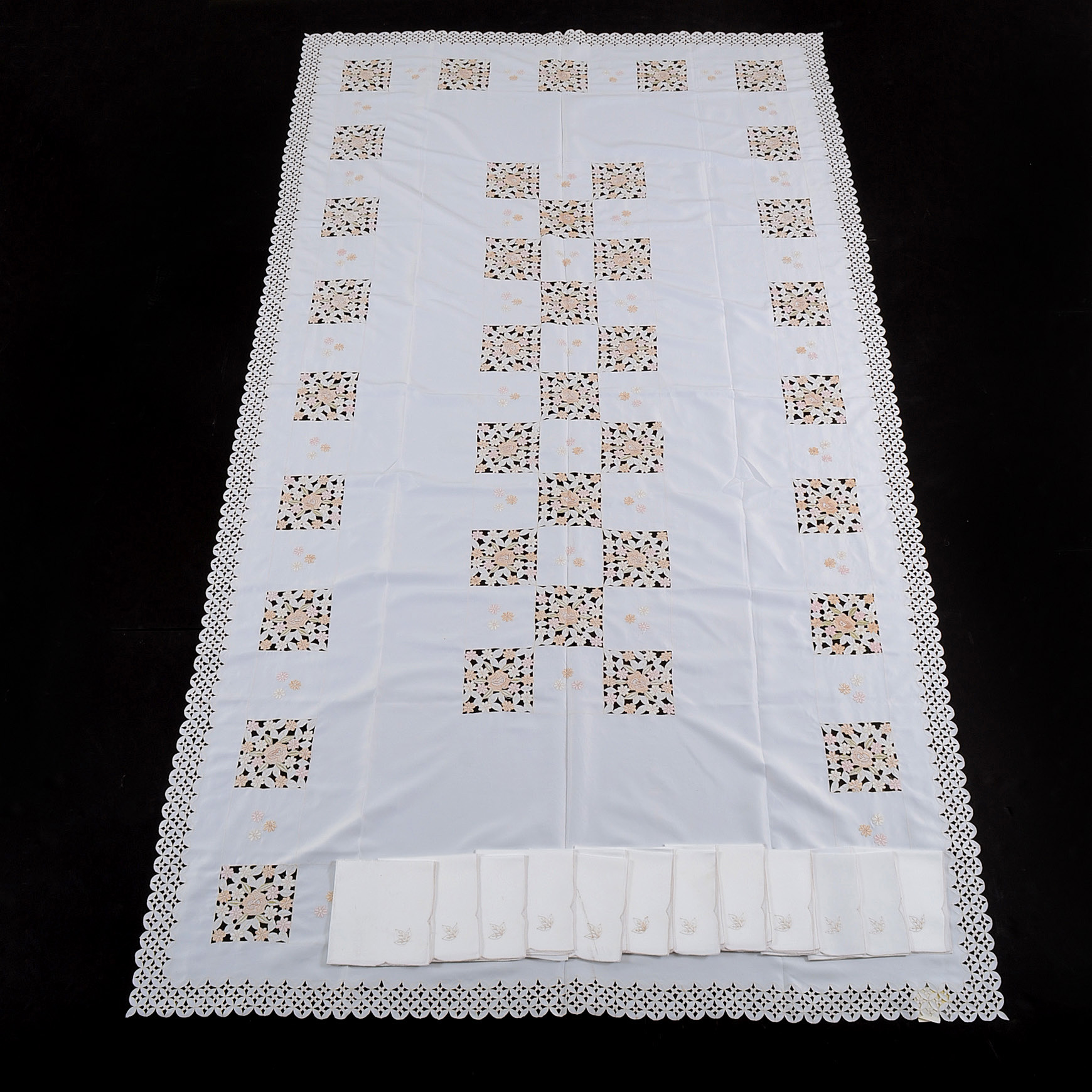 Floral Embroidered Tablecloth and Matching Napkins