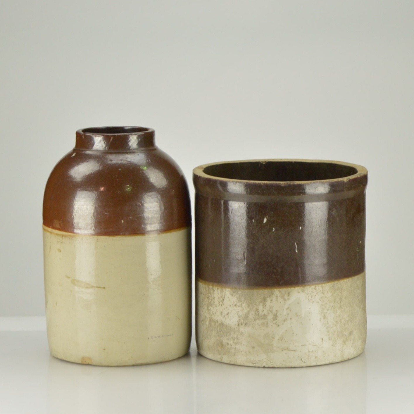 Two Large Stoneware Crocks