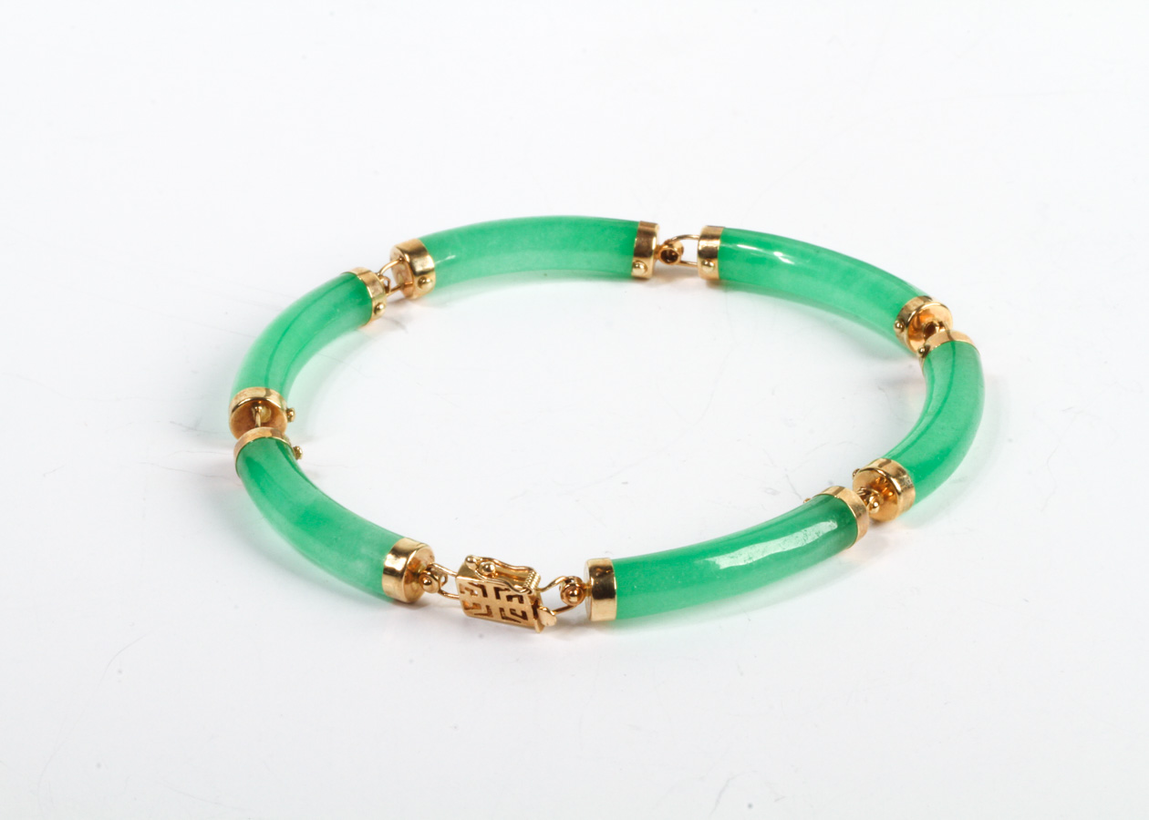 14K Yellow Gold and Jade Bracelet