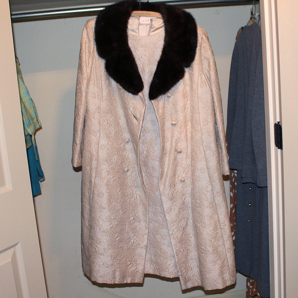 Saks Fifth Avenue Brocade Dress and Jacket with Fur Collar