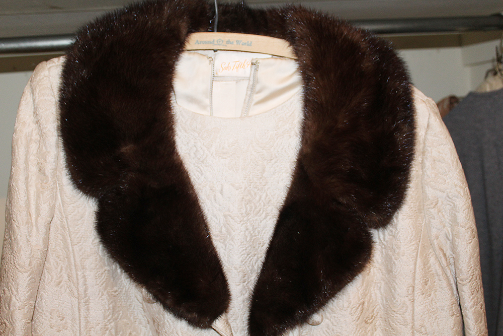 Saks Fifth Avenue Brocade Dress and Jacket with Fur Collar