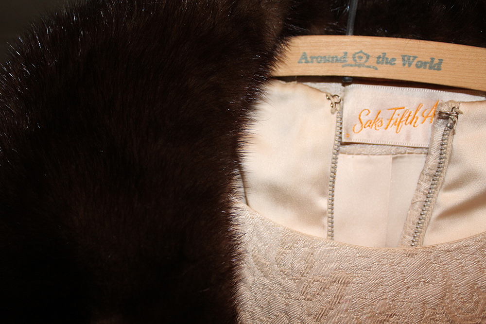 Saks Fifth Avenue Brocade Dress and Jacket with Fur Collar