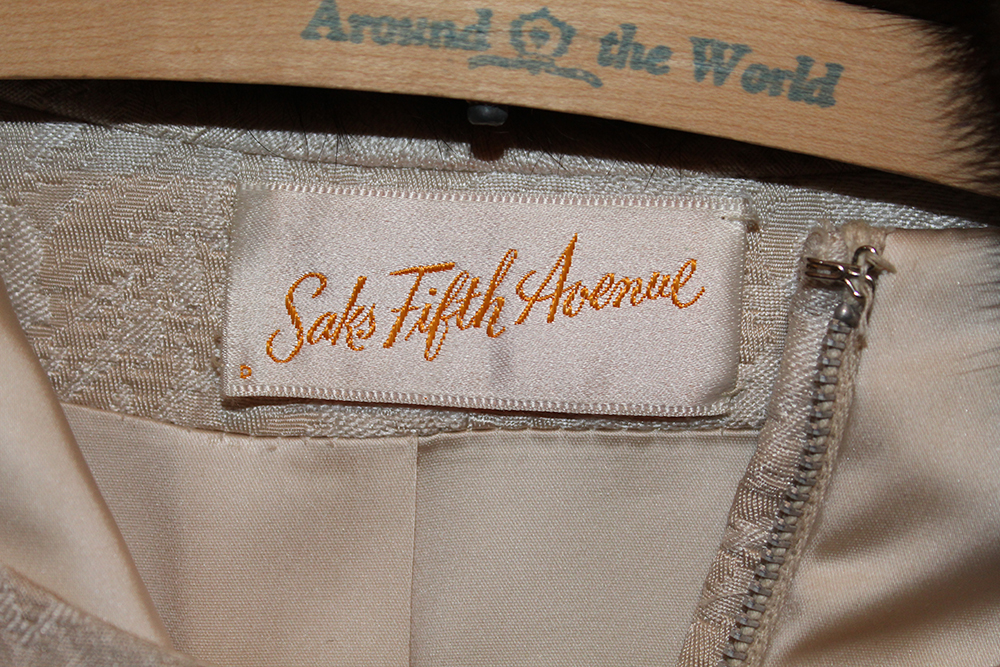 Saks Fifth Avenue Brocade Dress and Jacket with Fur Collar