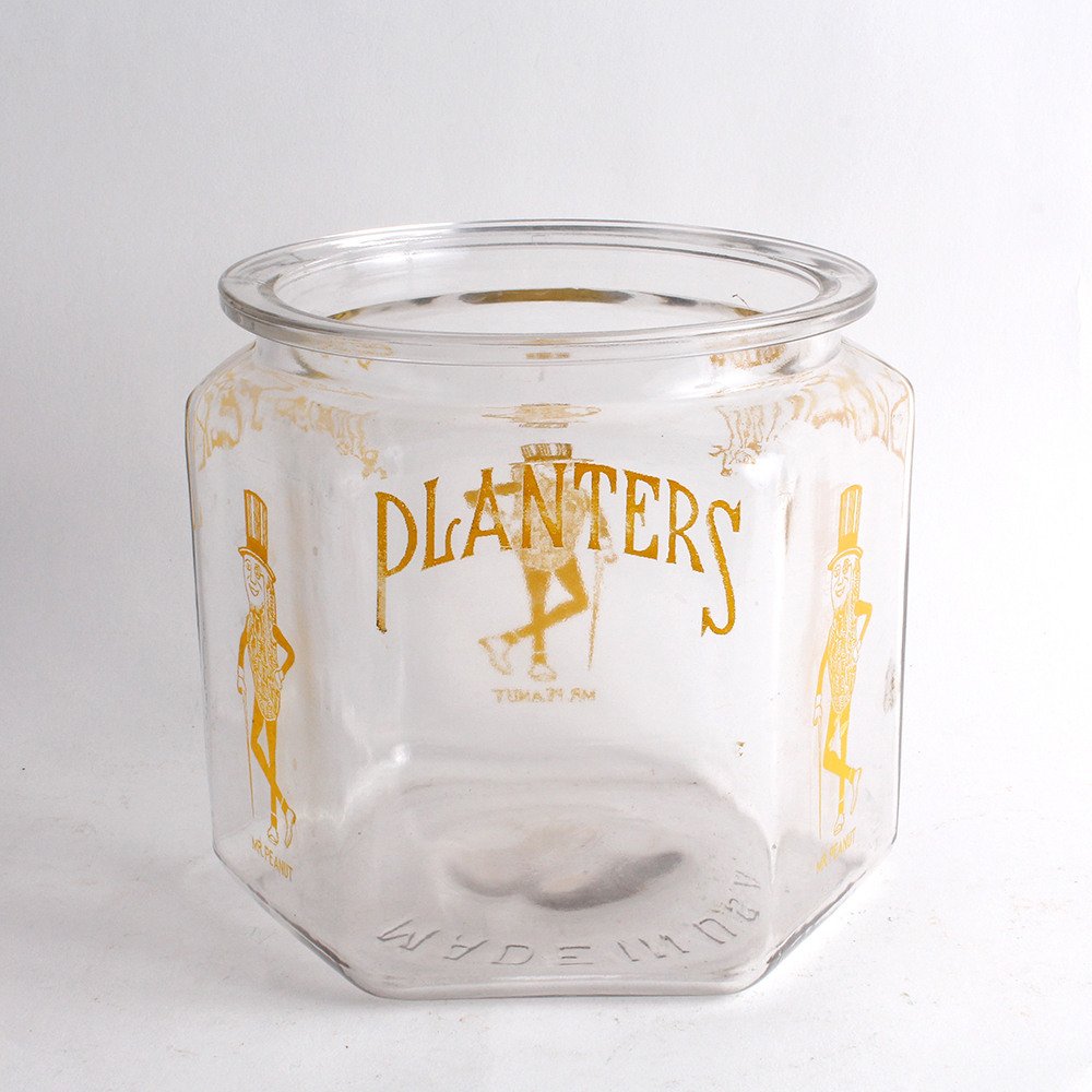 Vintage Glass Hexagon Planters Peanut Jar