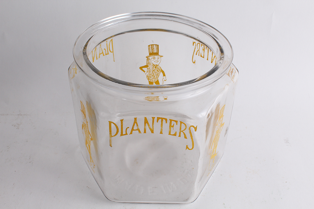 Vintage Glass Hexagon Planters Peanut Jar