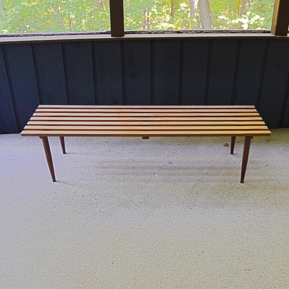 Mid Century Modern Wood Slatted Bench