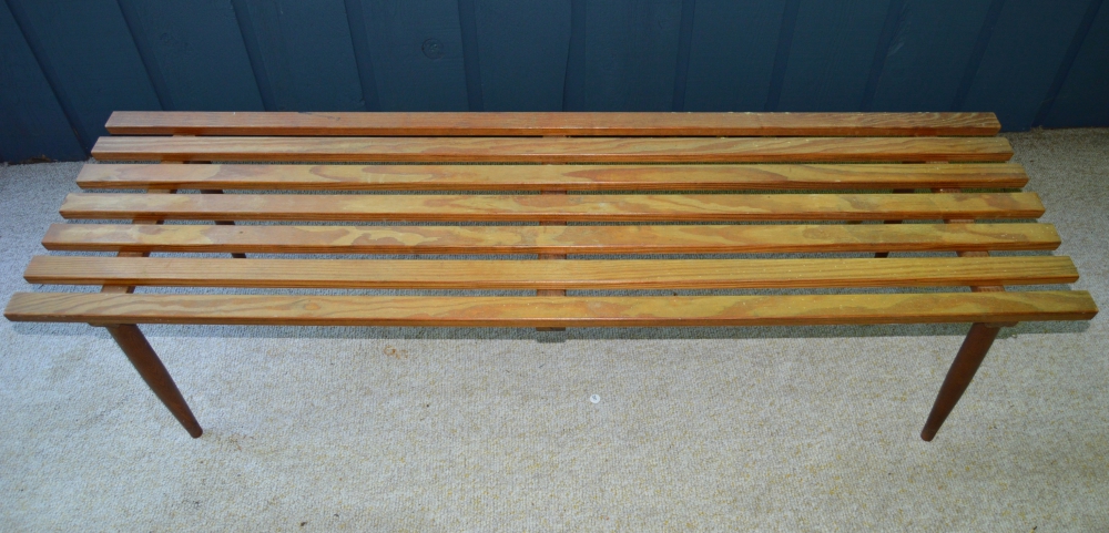 Mid Century Modern Wood Slatted Bench
