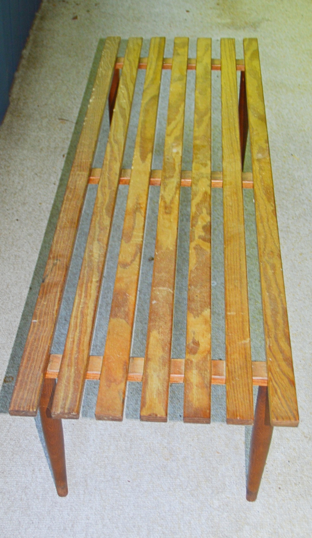 Mid Century Modern Wood Slatted Bench