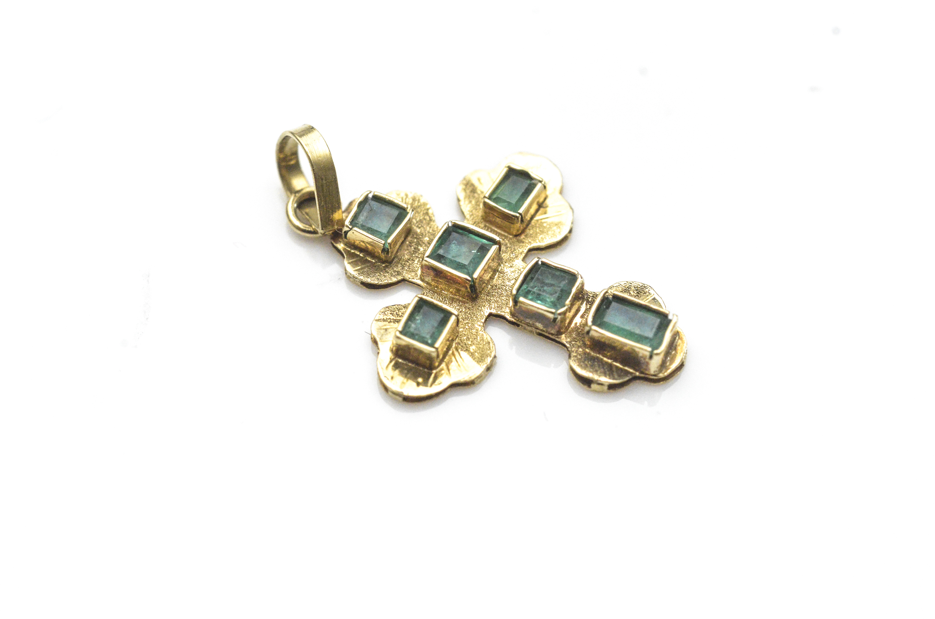 18K Yellow Gold and Emerald Cross Pendant