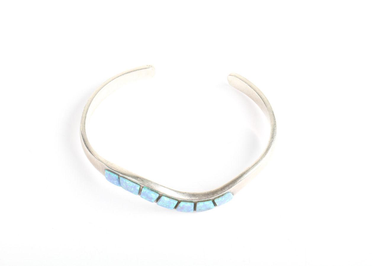 Sterling Silver and Opal Cuff Bracelet