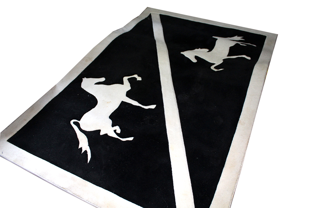 Area Rug with Black and White Horse Motif