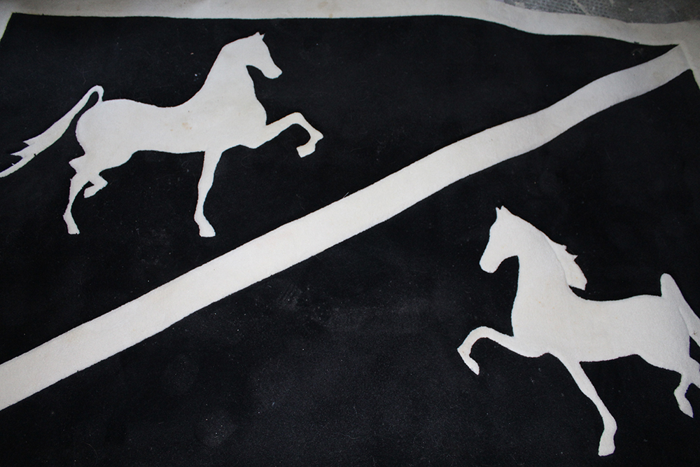 Area Rug with Black and White Horse Motif